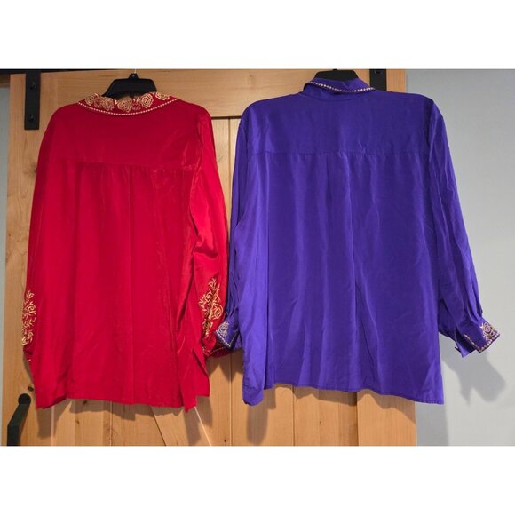 Vintage Lot of 5 Dian Von Furstenberg Size 1X Silk Button Embroidered Shirt - Picture 5 of 16